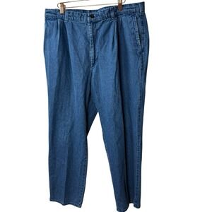 Vintage Farah Pleated Denim Trousers Mens 38/29 Blue Garment Washed 90s Jeans